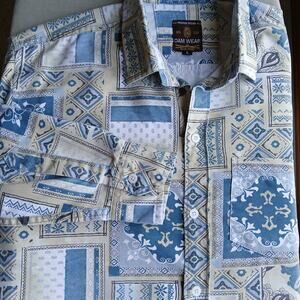 Dam Wear Paisley Cream Men's Button up Shirt L Vintage long sleeve soft cotton